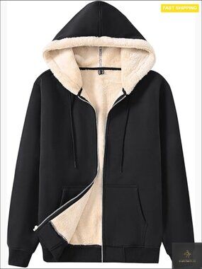 Heavyweight Sherpa Fleece Lined Hoodie Zip Up Warm Winter Jacket